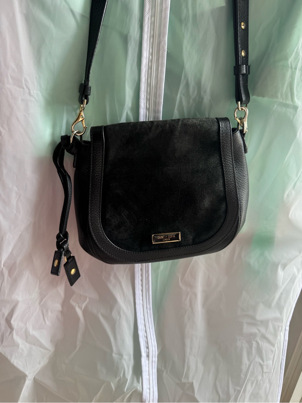 Saint & Sofia Black Suede-Trim Crossbody Bag